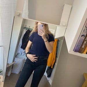 Blue thick tee with cuffed sleeves